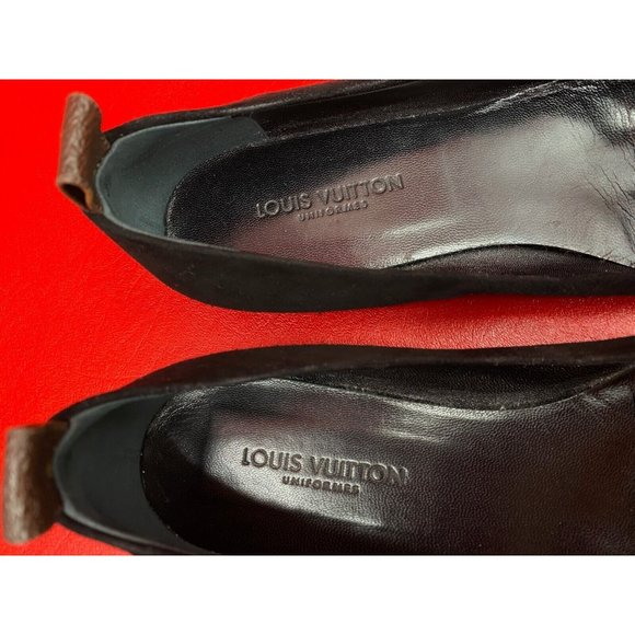 Louis Vuitton Uniformes Uniform Black Suede Logo Tabs Ballet Flats 39 1/2 M - Picture 7 of 15